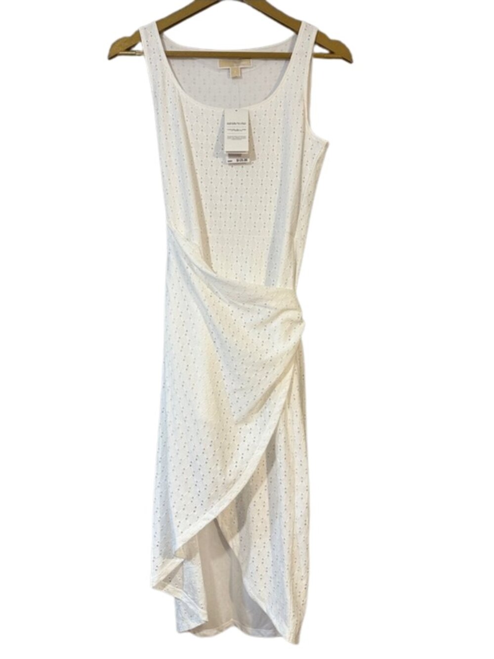 NWT Michael Kors White Eyelet Side Tie Asymmetric Wrap Dress Small